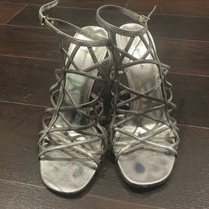 Gently Loved Silver Leather Via Spiga Sexy Strappy Heels